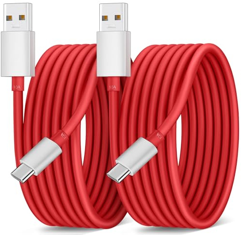 APAPATEK Lot de 2 câbles SuperVooC pour Oneplus 12/12R/11 5G/10 Pro/Nord 4, câble de charge haute vitesse de type C, rouge de 2 m