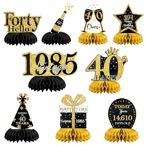YDUNARISE Deko 40. Geburtstag Mann Schwarz Gold,9 STK 40. Geburtstag Bienenwaben Deko,40.Geburtstag Tischdeko für Männer Frauen,40 Geburtstag Party Deko (Schwarz Gold Deko 40.)