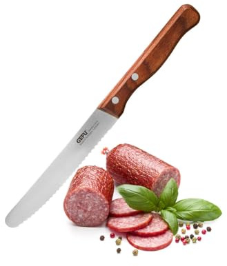 GEFU Brotzeitmesser STULLE - 12 cm Solinger Klinge - Wellenschliff Messer | Handgefertigtes Frühstücksmesser mit Walnussholzgriff - Rostfreier Edelstahl für Brot, Wurst, Käse und Gemüse - Solingen