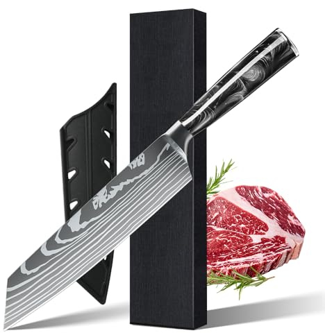 KEPEAK 30,5cm Professionelles Kochmesser aus Edelstahl - Küchenmesser Scharf für Fleisch & Gemüse - Chef Knife mit Schwarzer Griff Ergonomischem Griff - Messer Küche als Brotmesser & Schneidemesser