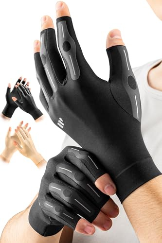WHCOOL Compression Arthritis Gloves for Women&Men with Graduated Pressure Design for pain, Finger Support for Hand Comfort, Daily Wear & Sleep Use for Crocheting, Typing Fit Palm 7.25-8'' Black M