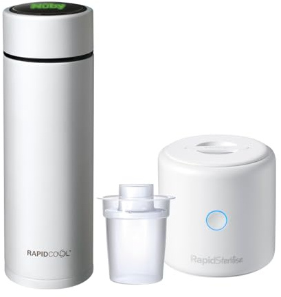 Nuby RapidCool & RapidSterilise Portable Bottle Making Kit, White | Formula Feed in 2 Minutes, UV Steriliser, Kills 99.9% of Bacteria in 1 Minute, On-the-Go Bottle Preparation & Sterilisation