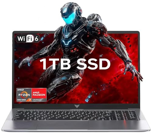 KAIGERR Gaming Laptop, 15.6inch Laptop Computer with AMD Ryzen 7 5825U(8C/16T, Up to 4.5GHz), 16GB RAM 1TB NVMe SSD Windows 11 Laptop, Radeon RX Vega 8 Graphics,WiFi 6