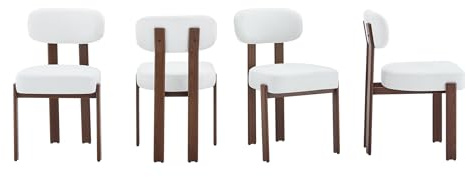 SEEDWAVE Esszimmerstühle Eisenstühle ohne Armlehne, Linen gepolsterte Sitzfläche, Dicke Sitzkissen, Metallbeine in Holzmaserung Optik mit Anti-Rutsch-Pads, modernes minimalistisches Design (4, Weiß)