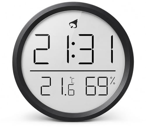 TNSLAND Digitales Thermo-Hygrometer Kleiner Wecker mit Temperatur & Luftfeuchtigkeit Magnetic Design Desktop hängend 3 Arten von Platzierung 12/24 Stunden Kalender für Haus Küche Büro