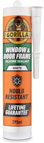 Gorilla Window & Door White Silicone Sealant, 295ml – Mould Resistant, 100% Waterproof Sealant, Rain Ready in 30 Minutes, Shrink & Crack Proof Sealant | Use on Window Frames, Doors & More