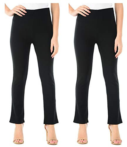 Missy Ladies Stretch Trousers Pack of 2 Bootleg Stretch Ribbed Trousers Black Size 8-26 (16, Black Short (28