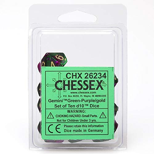 Chessex Gemini Polyhedral Ten d10 Sets - Green-Purple w/Gold