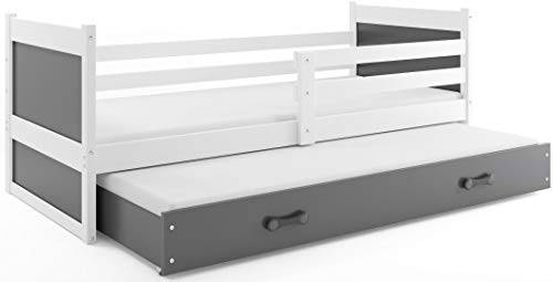Interbeds Funktionsbett Doppelbett Rico 200x90cm Farbe: weiβ mit Lattenroste und Matratzen (weiβ + grau)
