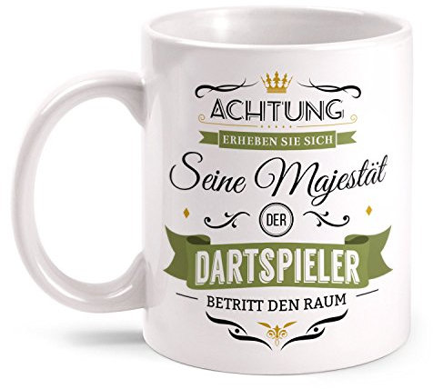 Fashionalarm Tasse Seine Majestät der Dartspieler beidseitig bedruckt mit Spruch | Lustige Geschenk Idee Dart spielen Darts Sport Turnier Hobby, Farbe:weiß
