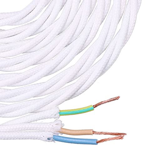 EDM 11888 Cable Paralelo Textil Trenzado, Blanco, 3 x 1 mm x 5 m