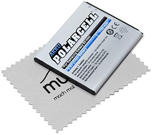 Polarcell Ersatz Akku für Samsung Galaxy S3 mini i8190 i8200 (entspricht Originalakku EB-F1M7 EB425161LU) mit mungoo Displayputztuch