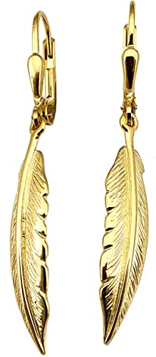 Ohrhänger Feder echt Gold 333 Indianerfeder Ohrringe Hänger 8 Karat Gelbgold