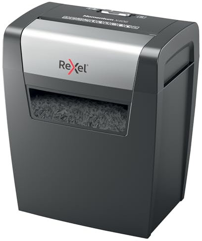 Rexel Momentum X406 Cross Cut Paper Shredder, Shreds 7-6 Sheets (70-80 gsm), 15 Litre Bin, Black, 2104569