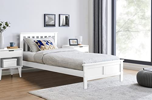 Furniturebox UK Azure Grey/White Wooden Solid Pine Quality Single Double King Bed Frame (White, Single Bed Frame)