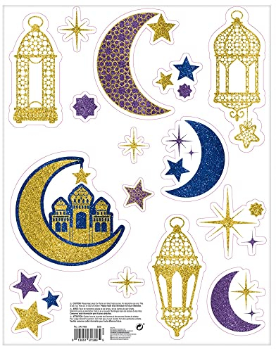 Amscan 242168 - Fensterbild Set Eid Mubarak, 15 Stück, Fastenbrechen, Dekoration