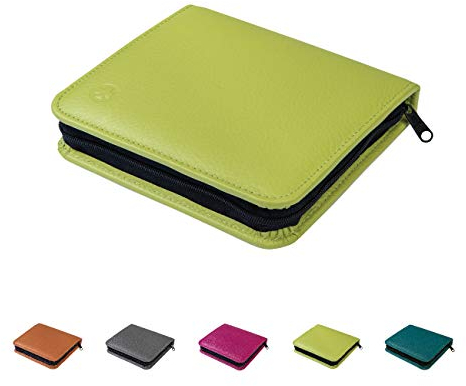 Homöopathische Taschenapotheke für Globuli, leer, Globuli-Tasche für 48 Globuli-Röhrchen (Glas), handgemacht aus echtem Leder (apfel-grün)