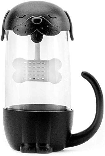 Tasse à thé avec couvercle infuseur Tasse à thé en verre chat mignon Tasse à infusion tasse à thé chien Cadeau 10.5 * 7.1 * 15.4cm,280ML (noir)