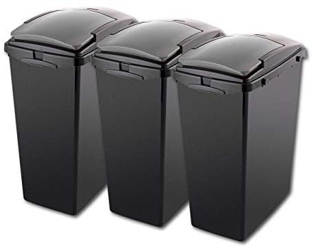 Addis Set of 3 Utility Room Recycling storage solution 40ltr Waste Trash Bins, Black and Metallic, 40 litre