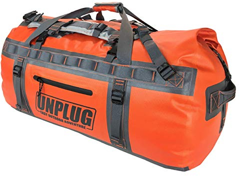 Unplug wasserdichte Tasche-1680D Robuste Seesack Wasserdicht Für Campingausrüstung, Dry Bag Für Motorrad Hecktasche, wasserdichte Taschen Für Boote, Reisetasche Wasserdicht (65L Abenteuer Orange)