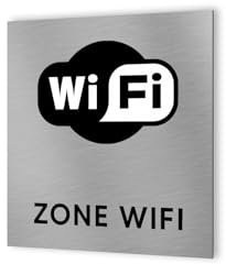 DECOHO - Pictogramme format 20 cm x 20 cm en Dibond Aluminium brossé - Modèle WIFI - Argent