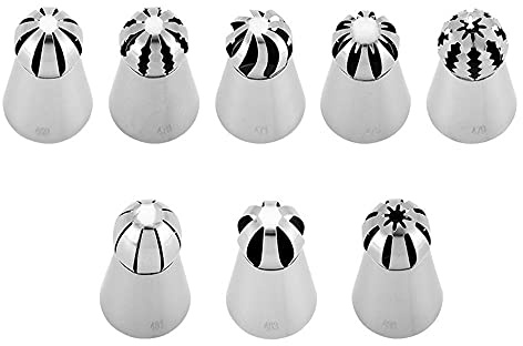 ANCLLO Russische Spritztüllen, 8 Stück, Spritztüllen, Blumen, Kuchen, Cupcakes, Dekoration, Edelstahl, russische Kugeln, Backzubehör für DIY Backen Kuchen Dekorieren