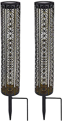 etc-shop Solar Gartendeko Orientalische Solarlampen für Außen Outdoor Balkon Deko, Dekorstanzungen schwarz gold, Erdspieß, 1x LED warmweiß, DxH 7x46 cm, 2er Set