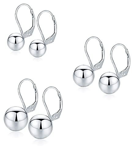 Set mit 3 Paar 925er Sterlingsilber-Leverback-Kugel-Ohrhängern für Damen, 6,8,10 mm