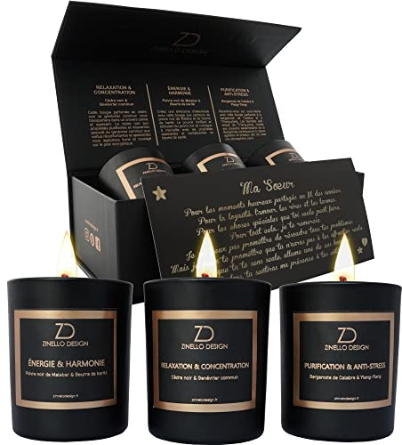 ZINELLO DESIGN - Aromatherapie-Kerzen, Geschenkset mit 3 Duftkerzen für Zuhause, natürliches Sojawachs, Geschenkidee für Muttertag, Valentinstag, Weihnachten