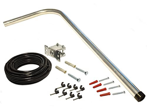 TV/FM Aerial Mounting Kit - 2’ Foot Bent L Shaped Alloy TV Aerial Mast Pole/Bracket and Instillation Kit for Loft/Eaves/Wall etc