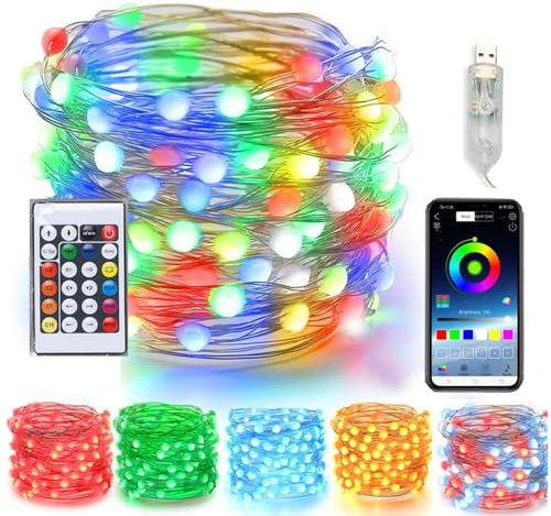 WeiHong Fiaccole a led in filo di rame, luci da sogno USB IP65 con telecomando musica sincronizzazione luci lucciole per festa, Natale, fai da te, ecc (5M)