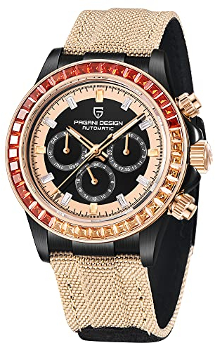 Pagani Design Herrenuhr Automatik Mechanisch 40 mm Regenbogen-Lünette lässig modisch Sport Chronograph Armbanduhr wasserdicht 200 m