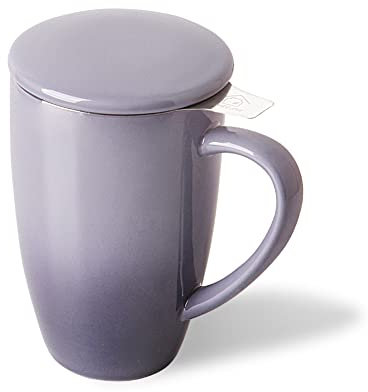 Sweejar Porcelain Tea Mug with Infuser and Lid,Teaware with Filter, Loose Leaf Tea Cup Steeper Maker, 16 Fl Oz for Tea/Coffee/Milk/Women/Office/Home/Gift (Gradient Purple)
