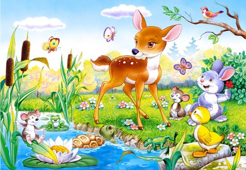 alles-meine.de GmbH Puzzle 60 Teile - REH - Rehkitz - Kinderpuzzle für Kinder - Tiere im Wald Tier Hasen Blumen Schmetterlinge