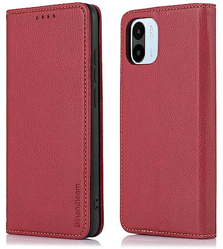 binandteam Coque pour Xiaomi Redmi A1 / Redmi A2 4G,Housse en Cuir PU Portefeuille, Etui de Protection à Rabat Magnétique,Pochette Fermeture Anti-Choc Protection - Rouge