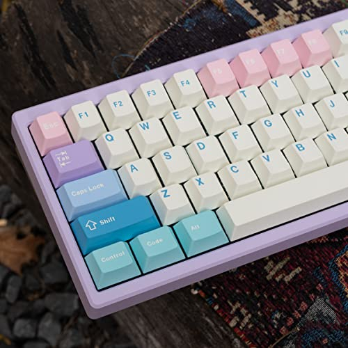 Mintcaps PBT Keycaps 130 Keys Fairy Cherry Profile Custom Keyboard Colorful Dye-Sub Keycaps Full Set for Cherry Gateron MX Switches Mechanical Keyboard, White Pink Purple