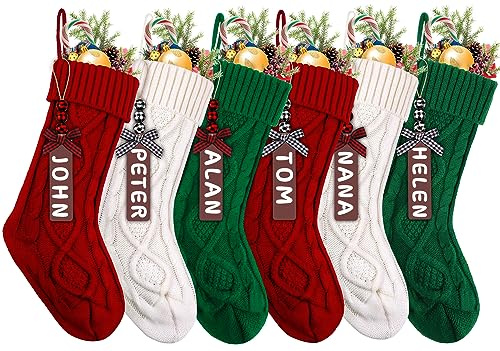 XIMISHOP 6PACK Christmas Stockings,18Inches Large Cable Knitted Stockings