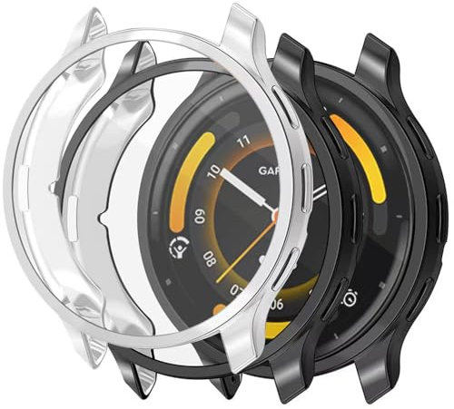 Acadeny Hülle für Garmin venu 3, Schwarz Transparent, Weiche TPU Schutzhülle mit Displayschutzfolie, Anti-Fleck, für Sport und Fitness