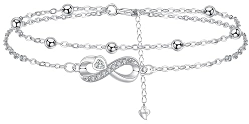Arrebol Bracciale Infinito Donna Argento Sterling 925 Ciondolo Braccialetto Regalo per Donne Moglie Madri Figlia - Regolabile [16+4cm]