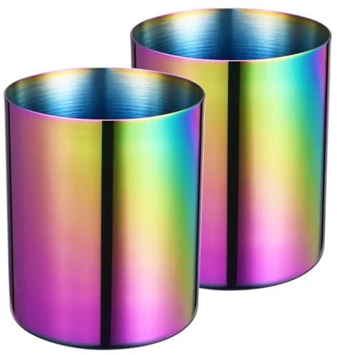 Lidwot 2 Stück Regenbogen 304 Edelstahl Spiegelpoliert Runde Stifthalter - Nordic Style Bleistift Cup & Make-up Pinsel Organizer für Büro, Zuhause, Küche, Bad und Schminktisch