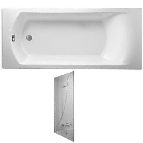 Baignoire droite JACOB DELAFON Ove 170 x 70 cm, bonde excentré + pare bain chrome