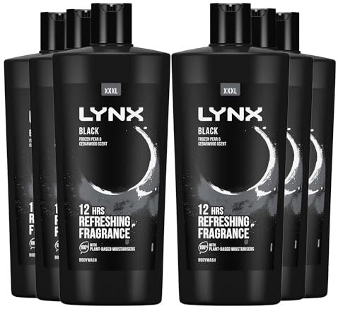 Lynx Shower Gel 12 Hours of Long Lasting Refreshing Fragrance Body Wash with Plant-Based Moisturisers for Men XXXL Size Body Cleanser for Naturally Soft Skin, 700ml (Black, Buy 6)