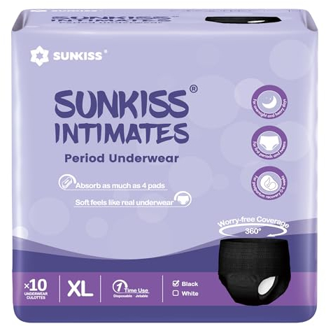 SUNKISS INTIMATES Culottes De Règles Jetables pour Femmes avec Flux Abondants, Sous-vêtements Post-partum Non Parfumés, Noir, Taille XL, 10 Unités
