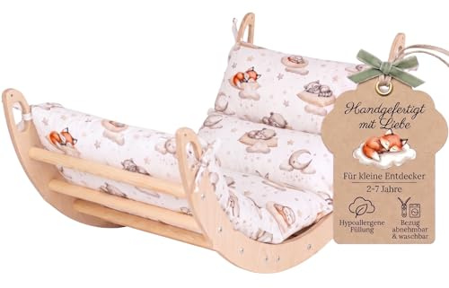 WoodsCraft Montessori Kletterspielzeug: Kletterbogen mit Kissen | hypoallergen Kissen für Kletterbogen, Kletterwippe, Holzwippe, Bogenwippe, holz Klettergerüst indoor, baby klettern indoor