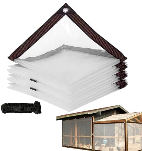 Bâche transparente – Bâche en PVC renforcé multi-usages, bâche résistante aux déchirures | Bâche en PVC flexible avec corde pour serre, terrasses, chenils d'extérieur coupe-vent, jardin (transparente)