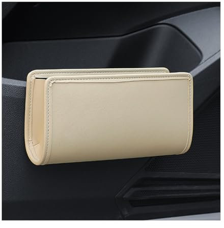 Adunsiaoto Hanging Leather Car Waste Bin, Multi-functional Storage Box Car Rubbish Bin, Foldable Bauble Storage for Cars Back Seat Middle Multipurpose Cars Gadgets Automobile Accessories(Beige)