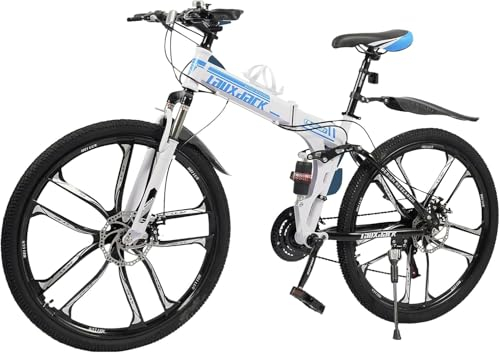 26 Faltbar Mountainbike 21 Gang Einstellbar mit Doppeltem Scheibenbremsen Klappfahrrad Rennrad Faltrad aus Kohlenstoffhaltiger Stahl Last 130KG für Über 160cm