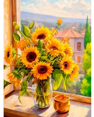 Viart Sunflowers Paint by Numbers for Adults-Flowers Painting by Numbers for Adults,Paint by Number Kits for Home Wall Decor 12x16inch