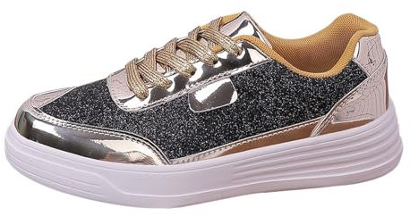 SRTUMEY Baskets larges pour femme - Bout rond - Lacets - Blanc, rose gold, 39.5 EU