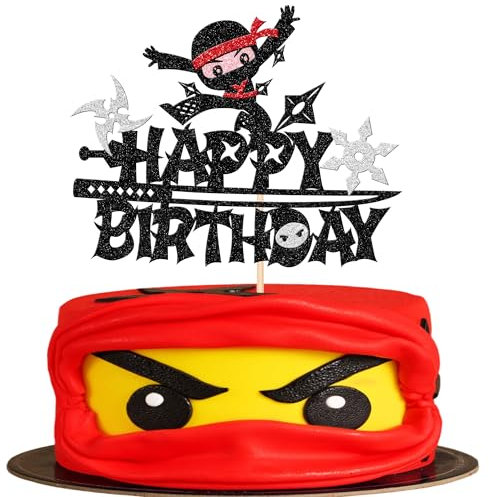 1 Stück Ninja Happy Birthday Tortendeko Ninja Muffin Dekoration Kampfsport Karate Kung Fu Krieger Cake Topper für Ninja Thema Baby Shower Kinder Geburtstag Party Kuchen Dekorationen